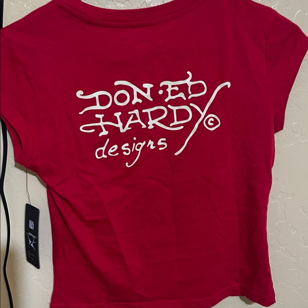 Ed Hardy Red Tee with Skull and Heart Design - Picture 5 of 5